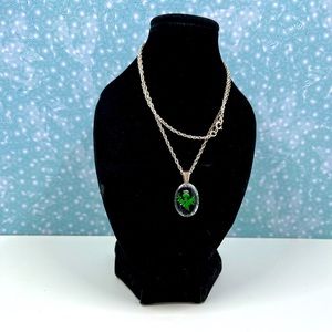 Vintage 80s Sterling Silver Wheat Chain with Glass Scottish Thistle Pendant